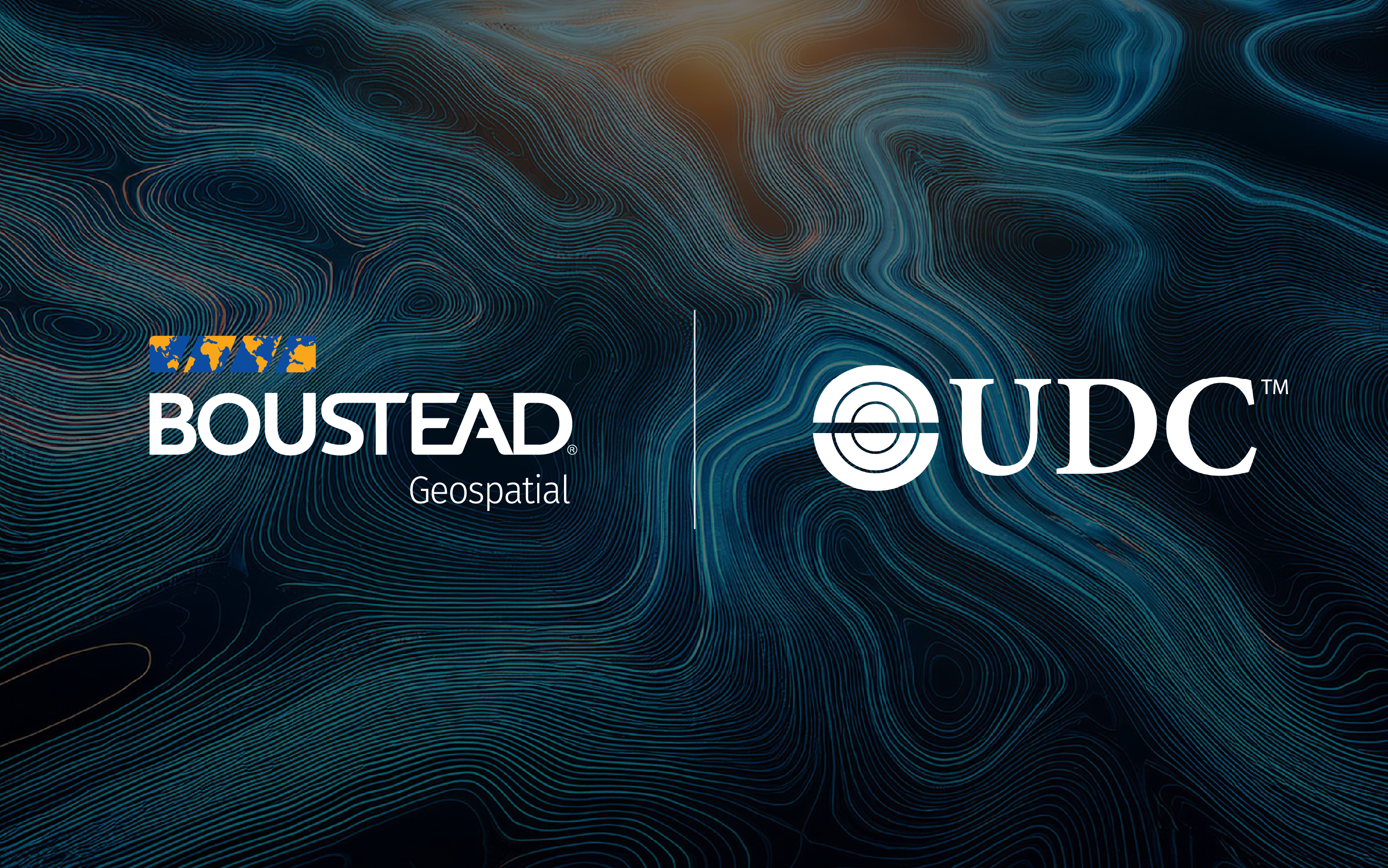 Boustead Geospatial and UDC logo on decorative geospatial inspired background 