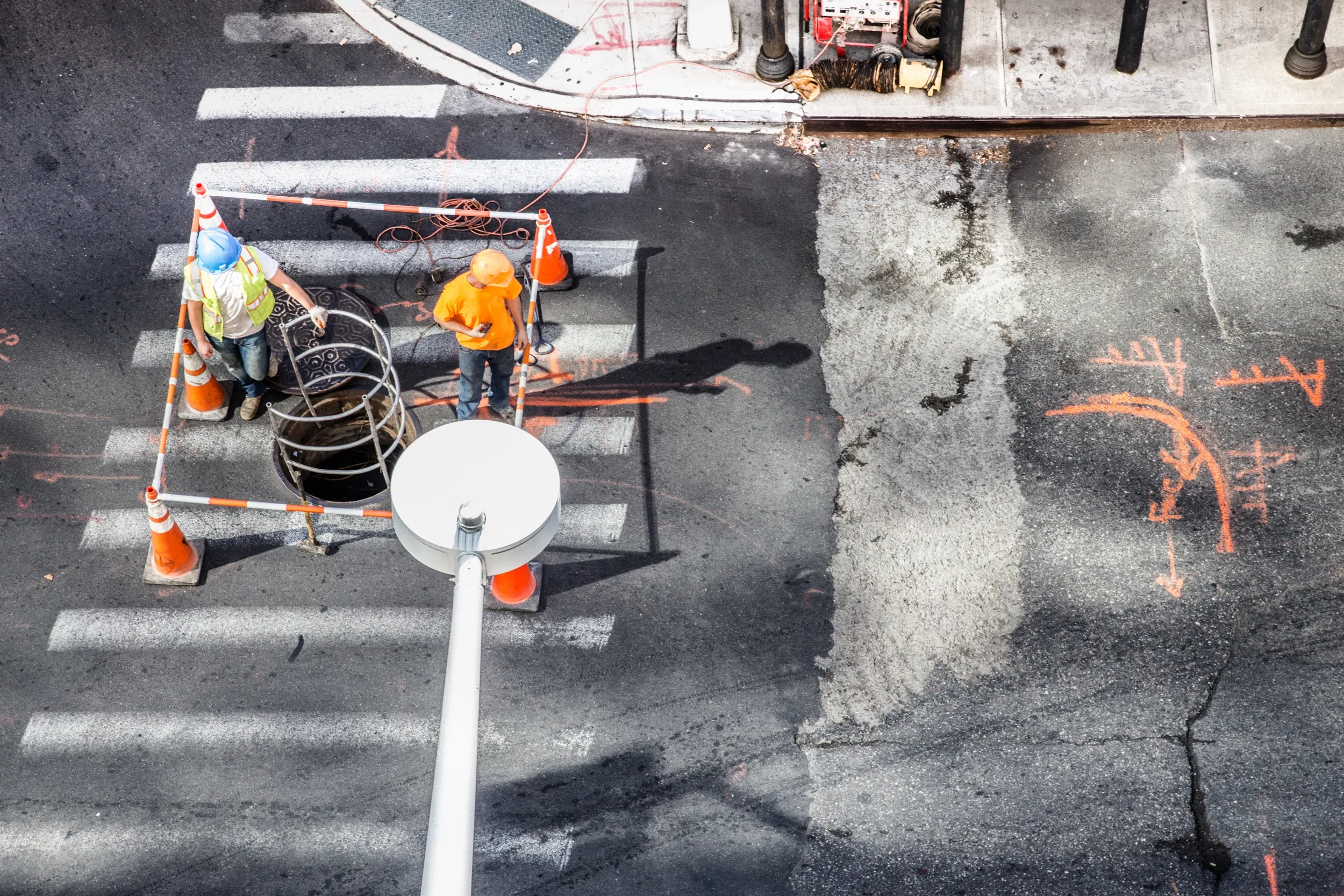 Workers at roadworks site